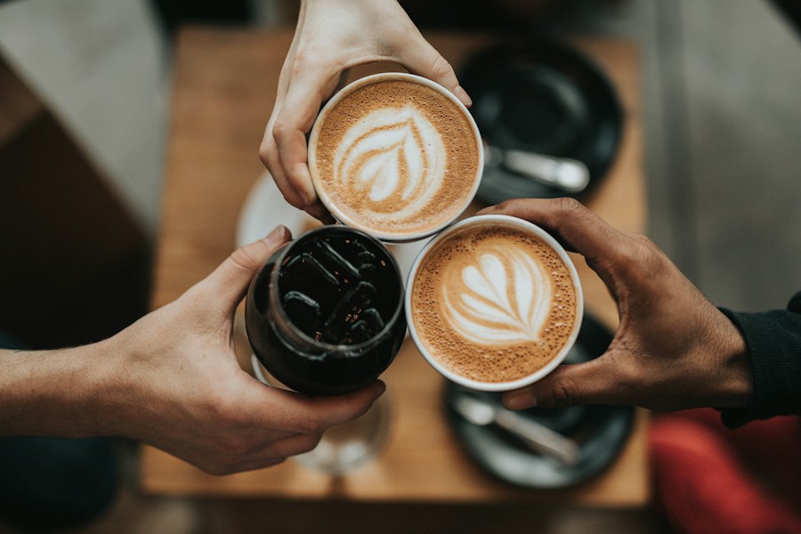 Latte and coffee beans
