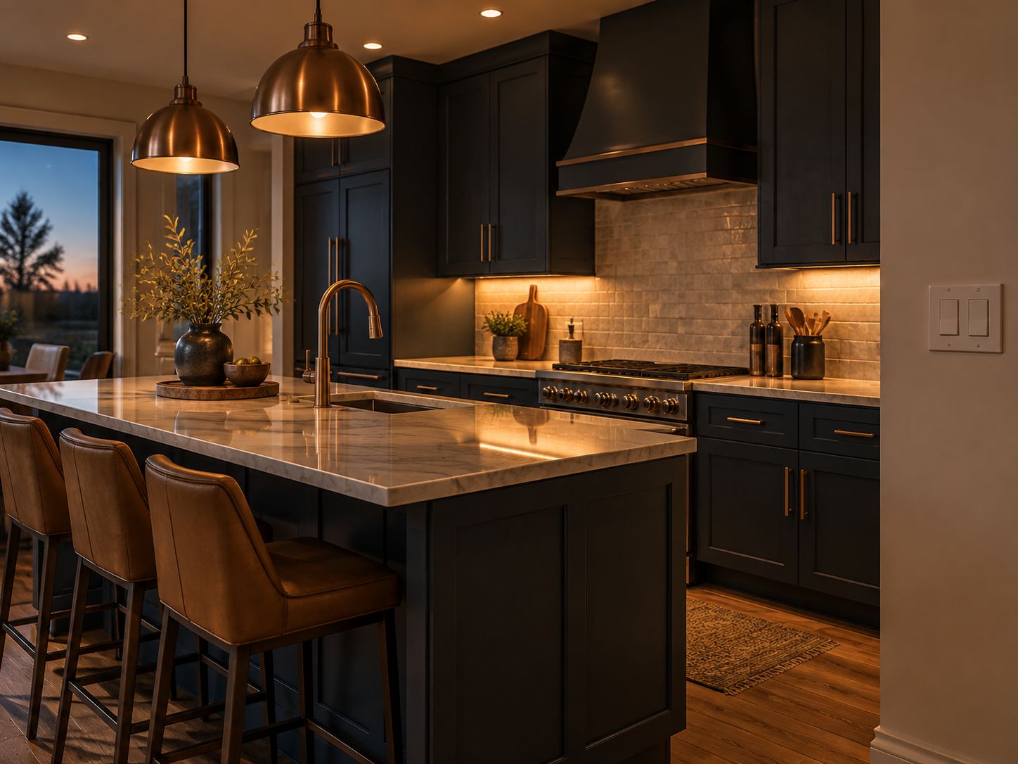 Kitchen with pendant and under-cabinet lighting